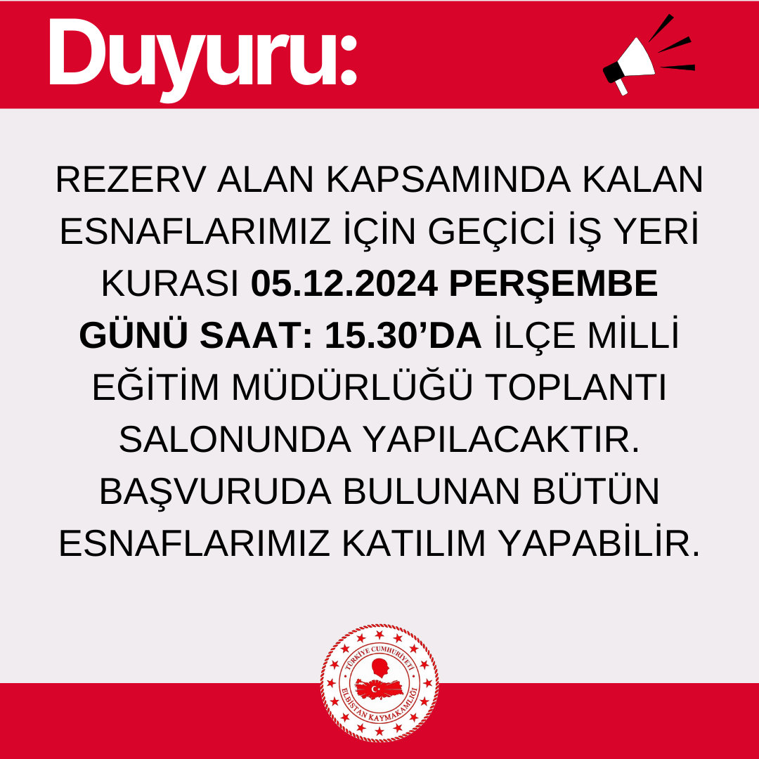 REZERV ALAN KAPSAMINDA KALAN ESNAFLARIMIZ İÇİN GEÇİCİ İŞ YERİ KURASI