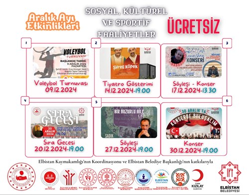 “Her şey Elbistan İçin” Mottosuyla düzenlenen Sosyal, Kültürel ve Sportif Faaliyetler Aralık ayı etkinlikleri